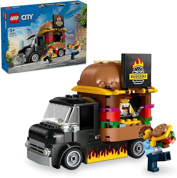 LEGO City Burger Van, Food Truck Toy for 5 Plus Year Old Boys & Girls, Vehicle Building Toys, Kitchen Playset with Vendor Minifigure and Accessories, Imaginative Play and Ramadan Gifts for kids 60404
