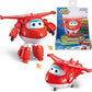Super Wings - 5" Transforming 2-Pack Supercharged Jett & Super Pet Jett Airplane Toys | New from Season 5 | Airplane to Robot | Preschool Birthday Gifts for 3 4 5 Year Old Kids | with Light Effect